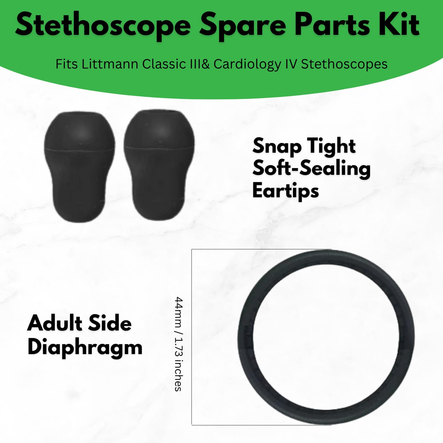 Ersatzteil-Set für Stethoskop, Membran und Ohraufsätze, kompatibel mit Littman Cardiology, Reparaturzubehör 40022, Ersatz für Littmann Classic Stethoskop