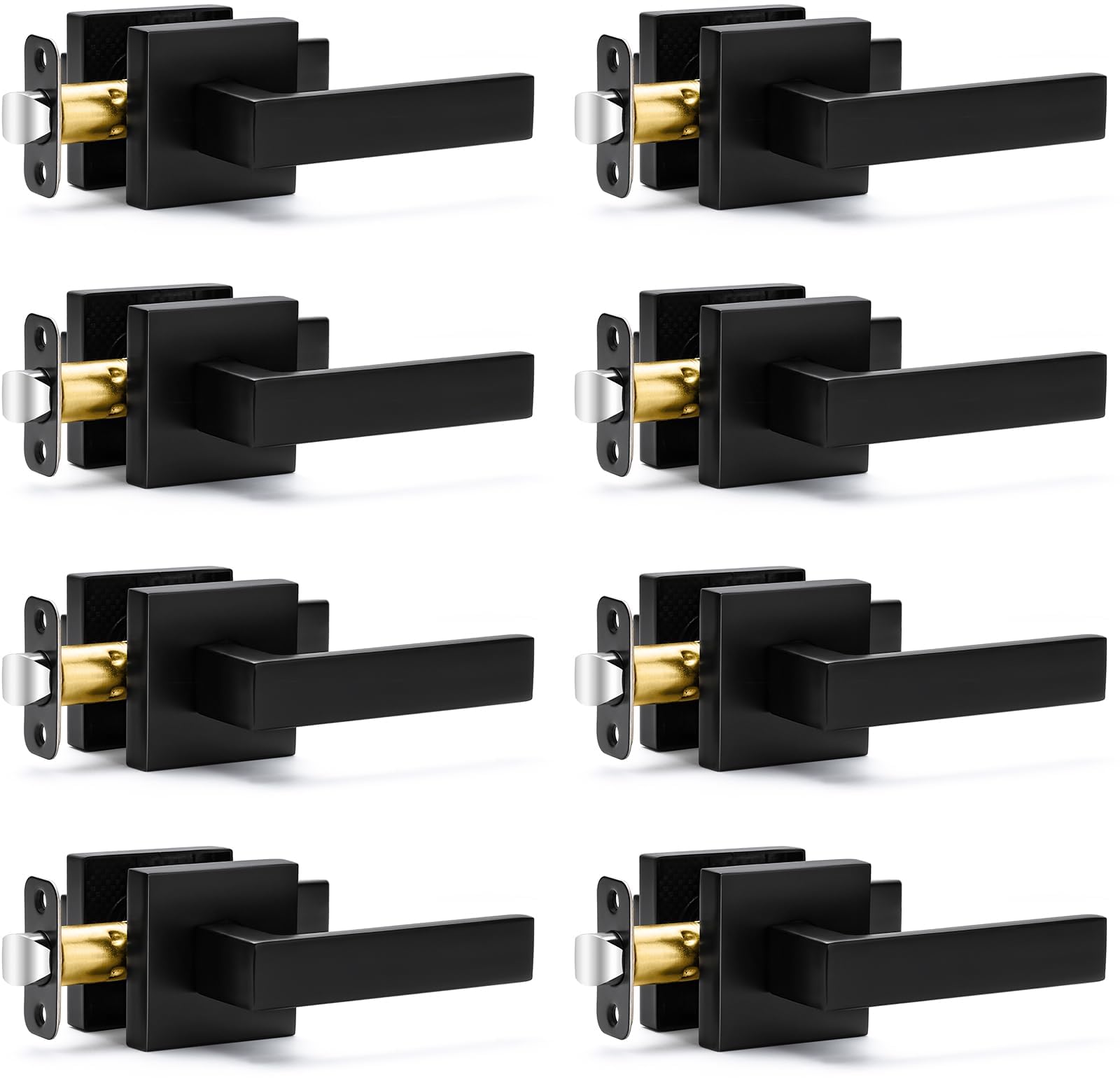 8 Pack Passage Door Handles Matte Black Door Knobs, Interior Door Knobs Square Heavy Duty Non-Locking Handlesets Hall Closet Handles, Reversible for