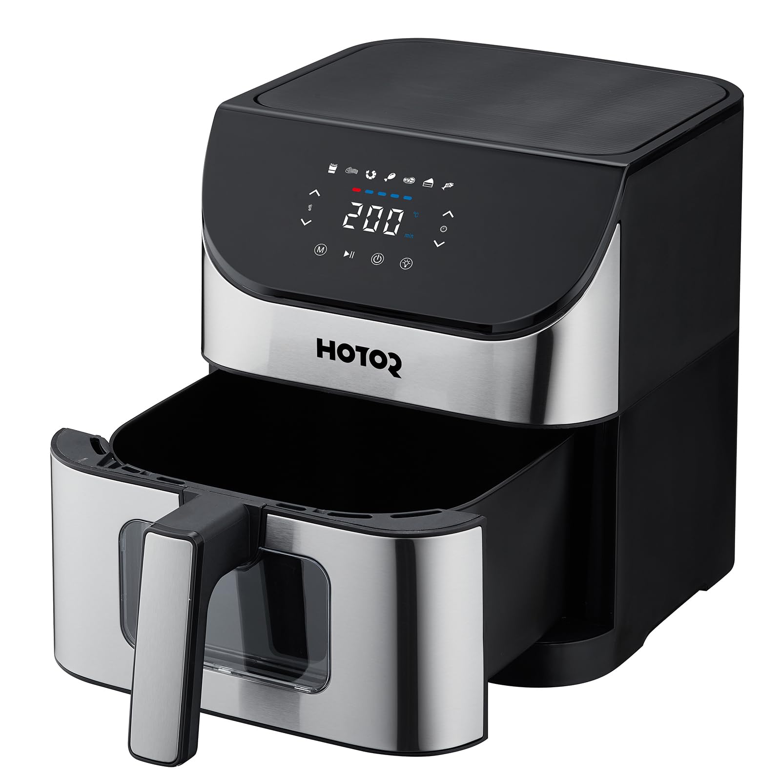 HOTOR 6 Liters Smart Air Fryer, Stainless Steel Non Stick Air Fryers with Clear Window and Internal Light,Digital Hot Air Circulation Frying Grilling Fryer for Home Kitchen Restaurant