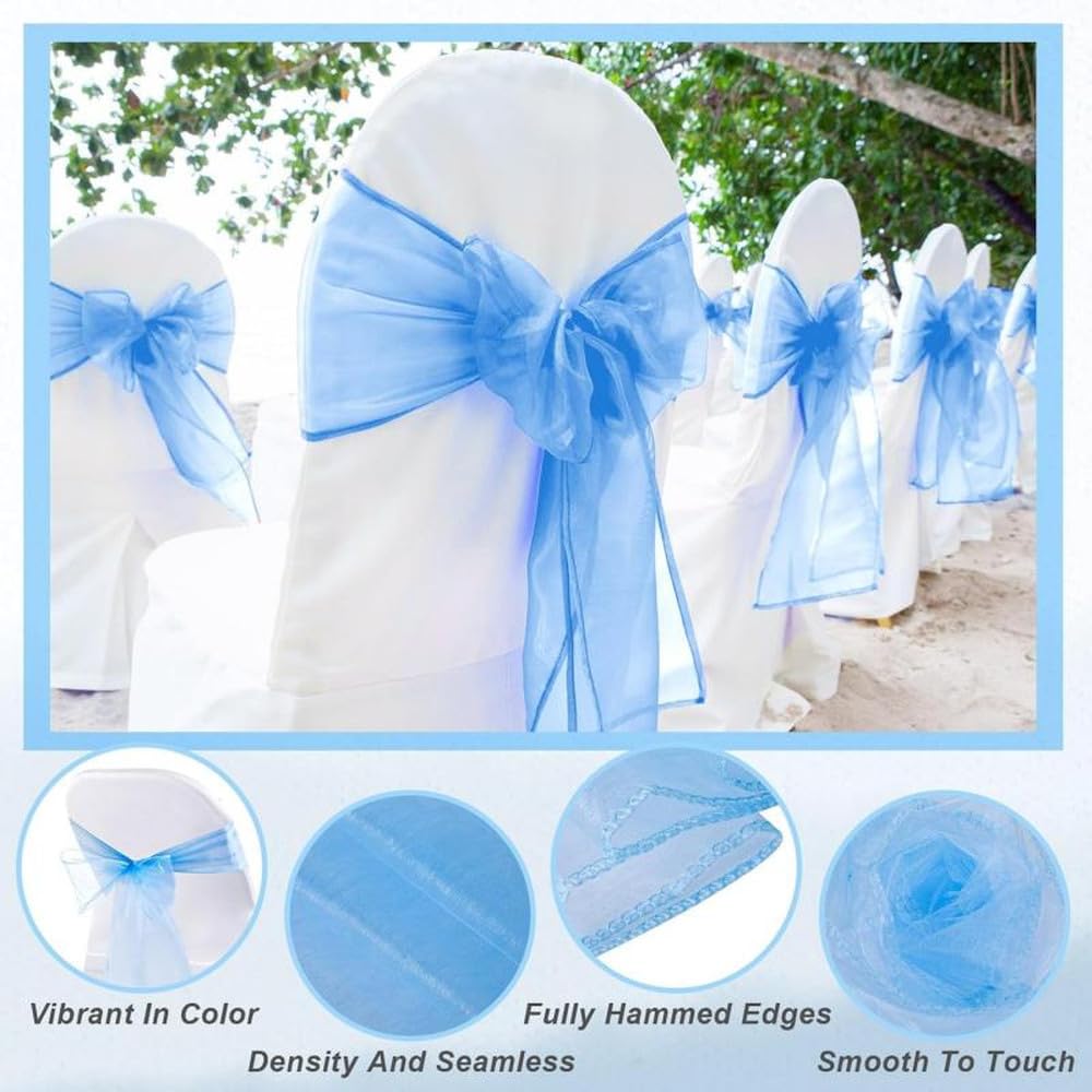 Stuhldekoration aus Organza für Hochzeiten, Knotenbänder, Stuhlschleifen für Partys, Bankette, Veranstaltungen, Dekorationen, Blau, 10 Stück