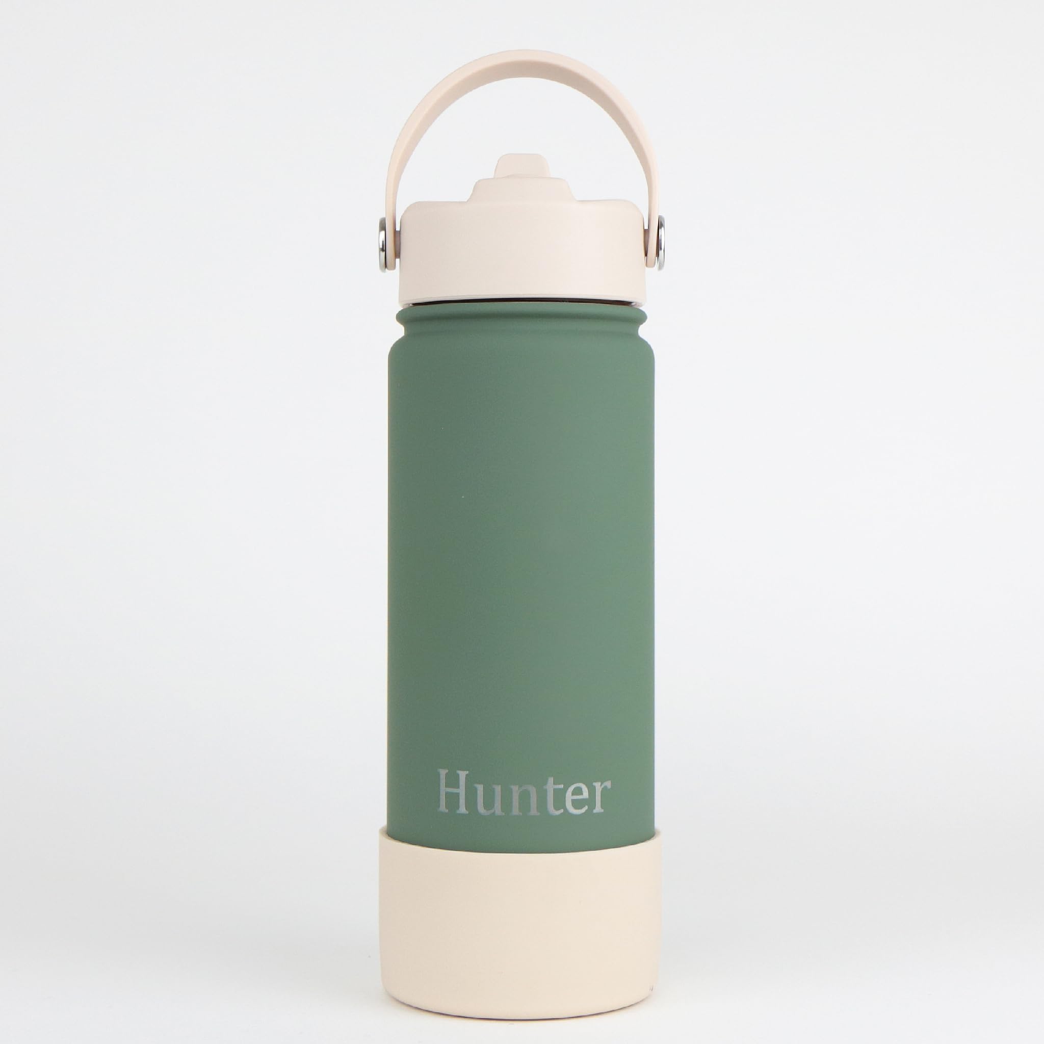 cribstar Personalised Water Bottle, Insulated Stainless Steel, Straw Lid, Laser Engraved Name, BPA Free, Leakproof (Hunter Green [Horizontal Engraving], 18oz/500ml) — image 1
