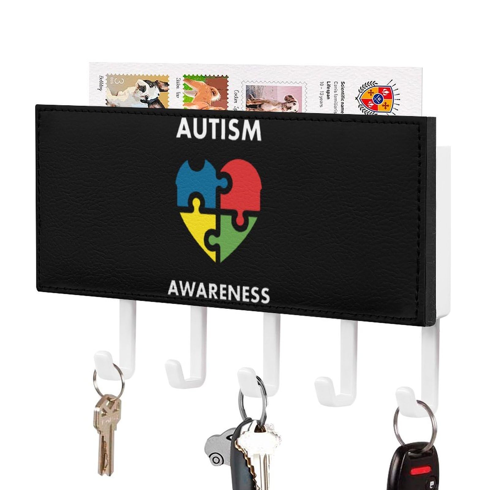 NCLQVJXZKHW Autism Awareness Key Holder with 5 Hooks Key Hooks Wall Mounted Key Racks Key Hanger Organiser Shelf