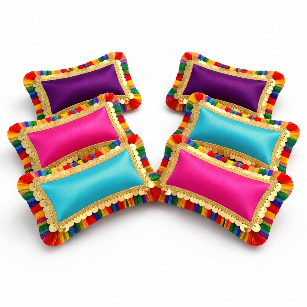 Laddu Gopal Pillow Set Pack of 6 Multicolor Soft Satin Cushion, Kanha Ji Bed Accessories, Bal Gopal Krishna Mandir Decor Laddu Gopal Ji Takia Set | Decorative Pillows for Singhasan (Sizes 0-6)-image-24