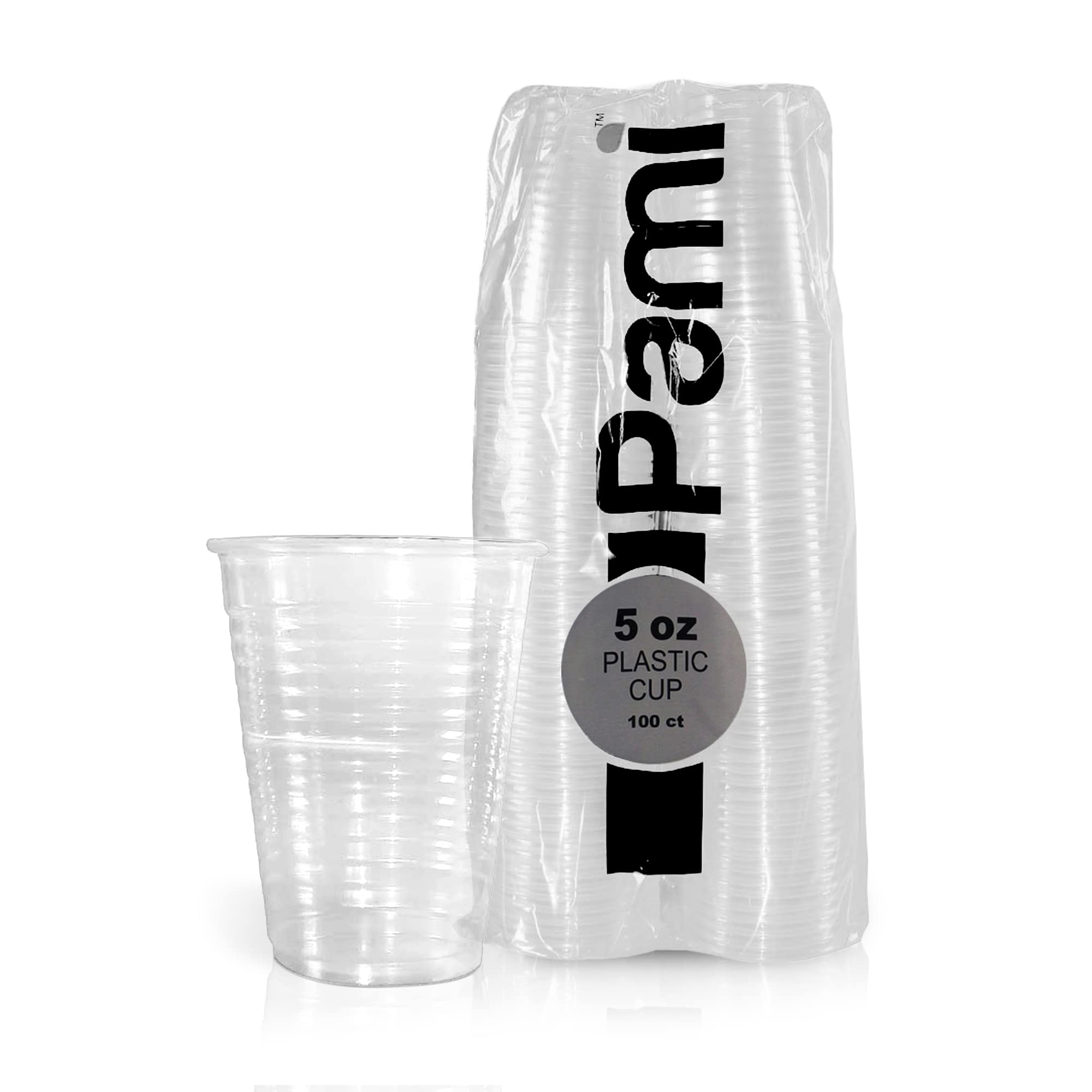 PAMI 5oz Clear Plastic Cups [Pack of 100] - Disposable Drinking Glasses Bulk - BPA-Free Party Cups For Iced Tea, Smoothies, Jello, Punch, Cocktails & Cold Drinks- Throw-Away Mouthwash, Bathroom Cups