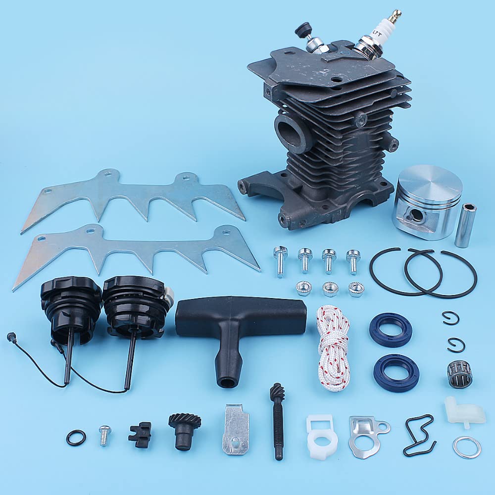 Kit de Ajuste de púas de trinquete de pistón de Cilindro de 46 mm for Motosierra MS280, MS270, MS 270 y 280. Tapa de Gasolina y trinquete de Arranque.