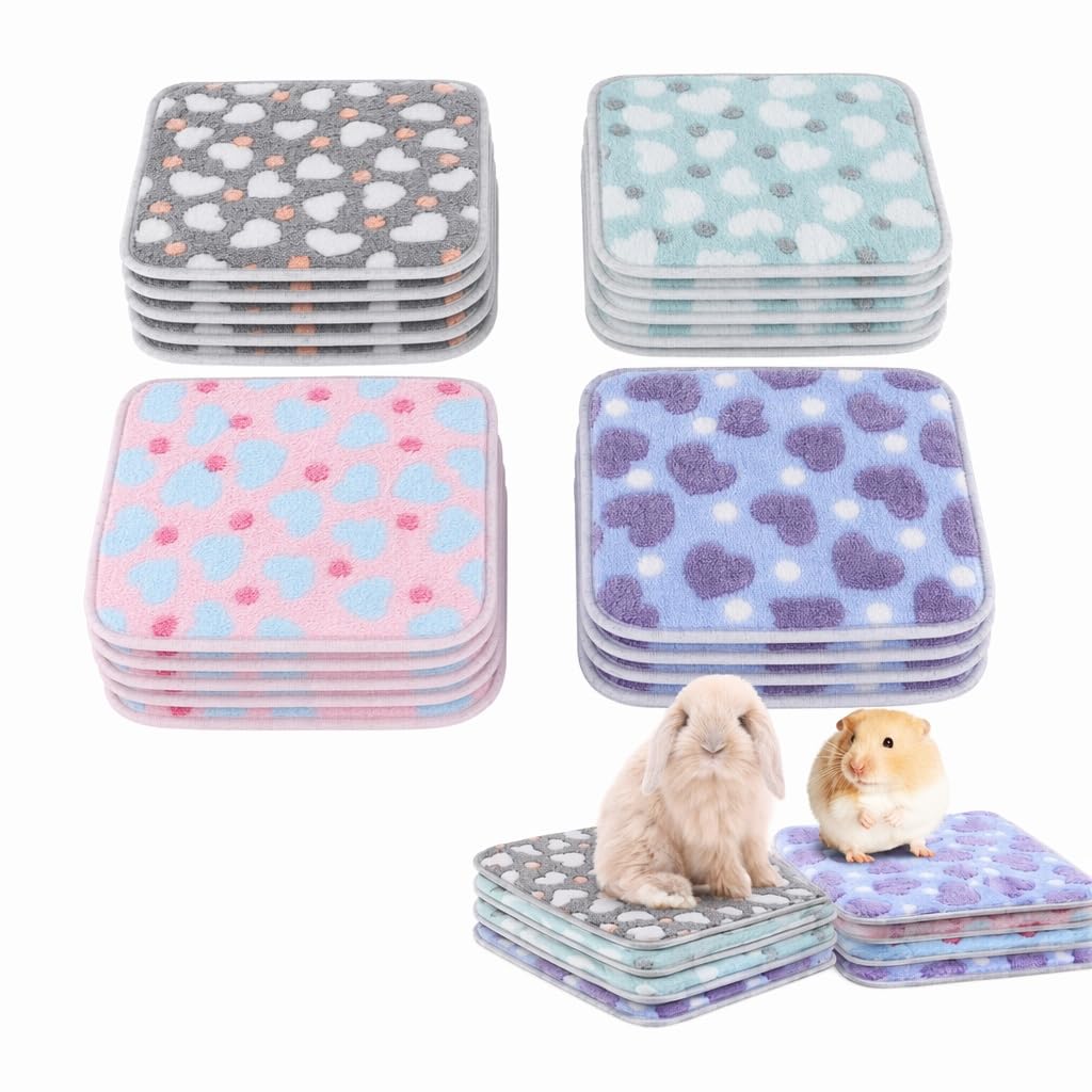 16 Pcs Fleece Cage Liners, 25x25cm Guinea Pig Blankets for Small Animal
