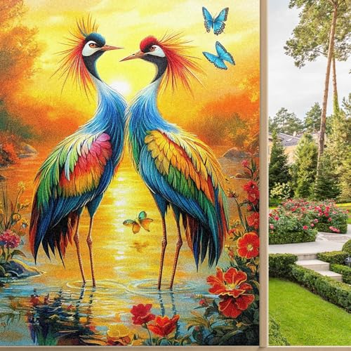 Vinilo decorativo para ventana con grullas en colores