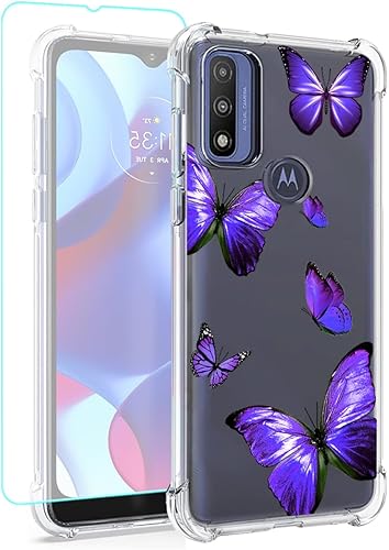 Funda transparente compatible con Moto G Pure 2021/Moto G Power 2022 con protector de pantalla de vidrio templado, funda protectora de TPU para