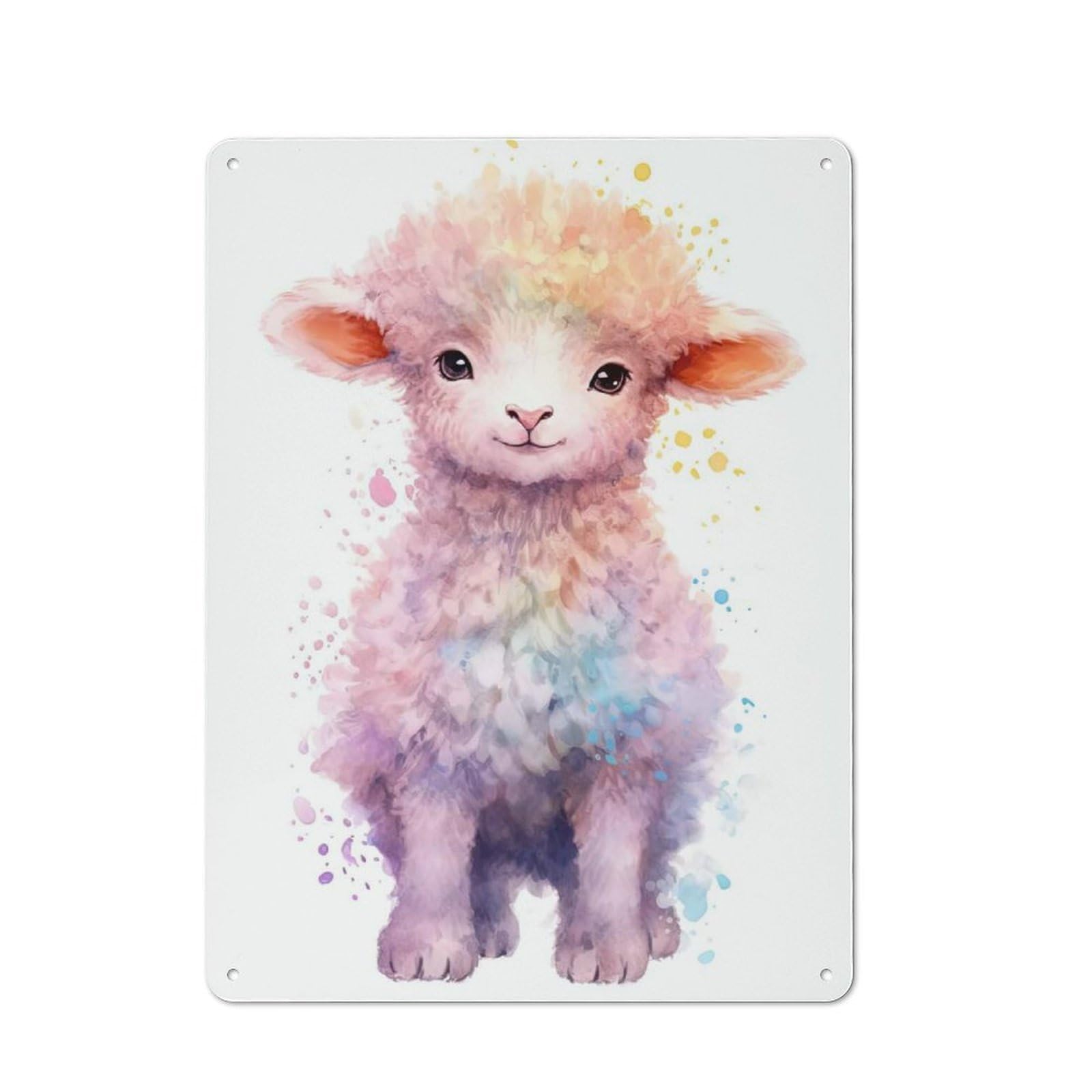 Junmoney Style-3 Vintage Tin Sign With Cute Watercolor Baby Sheep Design 40X30cm, Nostalgic Nostalgic Wall Art For Living Room, Hallway, Kitchen Or Cafe