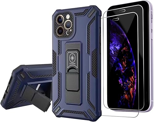 Crocon Funda diseñada para iPhone 11 Pro Max con protector de pantalla 2 piezas lente de cámara adjunta a prueba de golpes resistente grado militar