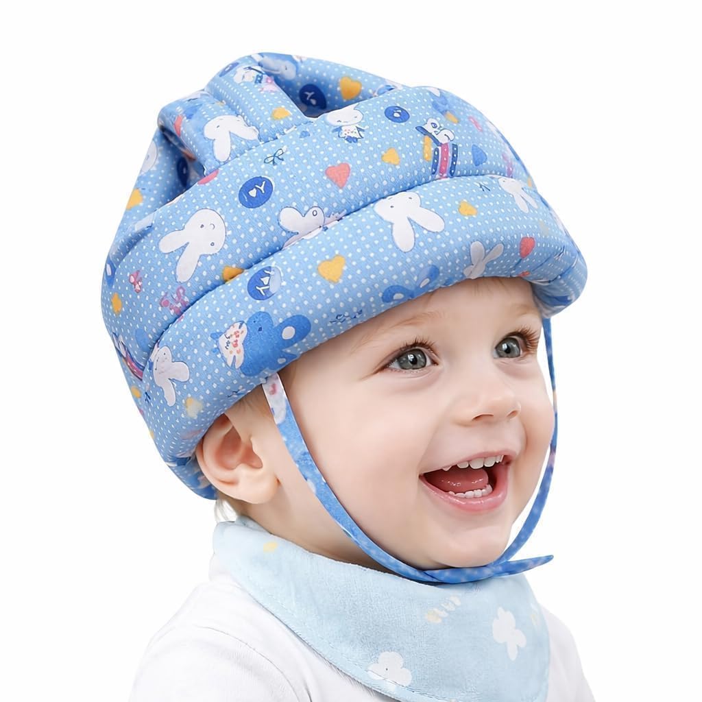 Baby Infant Toddler Helmet Safety Head Cushion Bumper Bonnet Adjustable Protective Printed Cap Child Safety Headguard Helmet for Kids (Blue Rabbit)-image-44