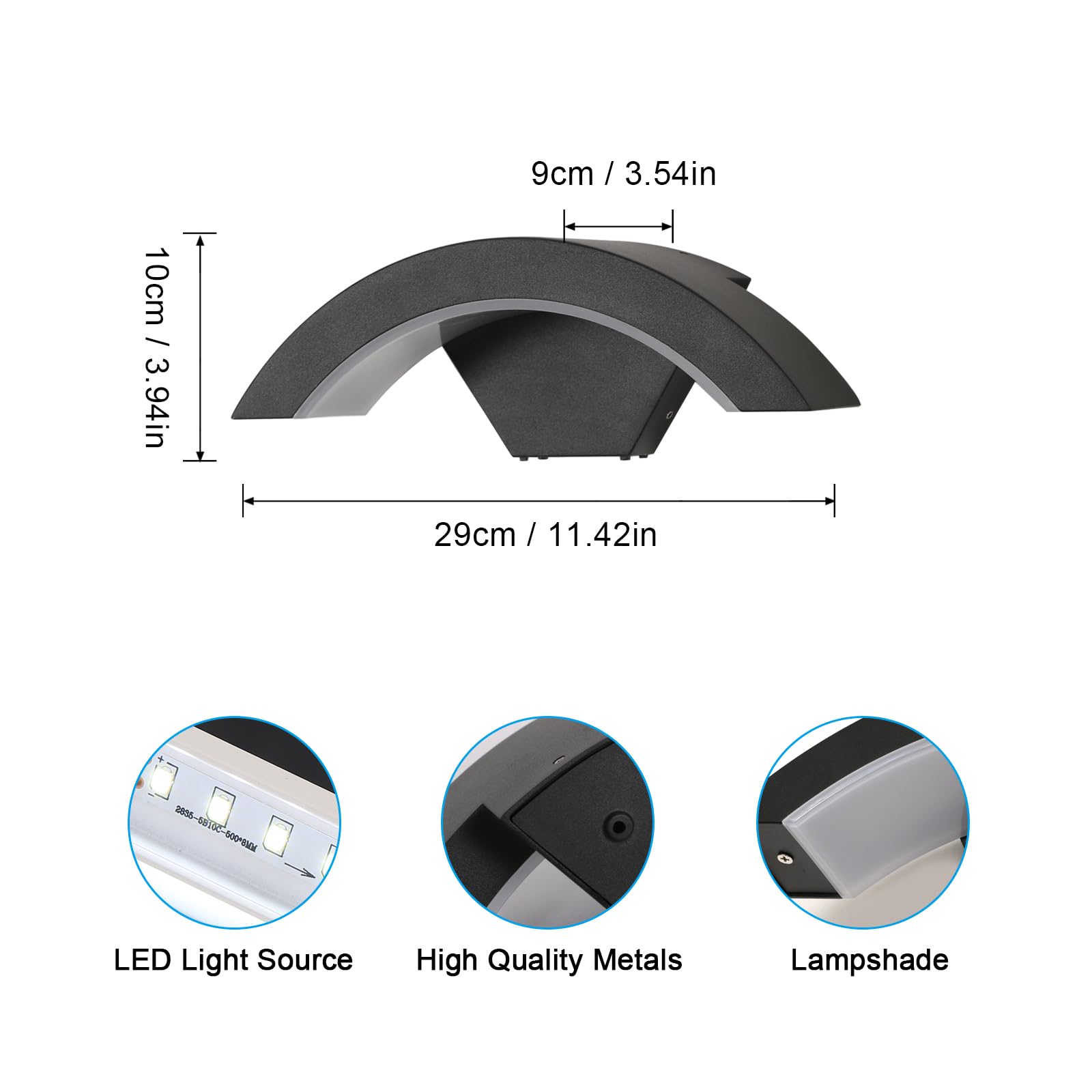 2 sztuki Zewnętrzna lampa ścienna, 24 W IP65 wodoodporna czarna lampa ścienna, aluminiowa lampa zewnętrzna do wejścia balkonowego tarasu ogrodów, zimne białe światło 6500K