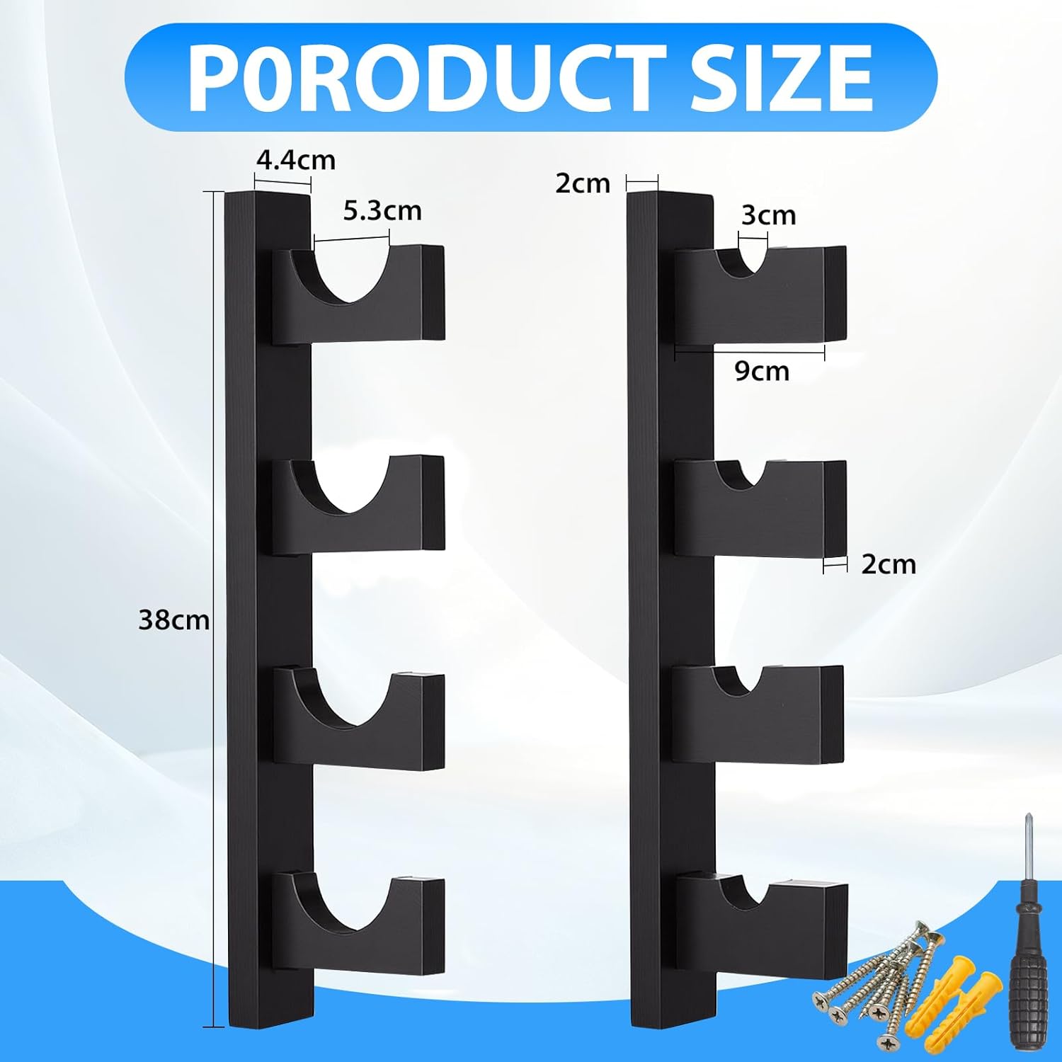 Threehoney 4 Deck Baseball Bat Display Wall Mount Rack Wooden Baseball Bat Holder Horizontal Hanger Stand with Protective Liner for Softball Sport Memorabilia Collectible Souvenir, Black, 15 Inch