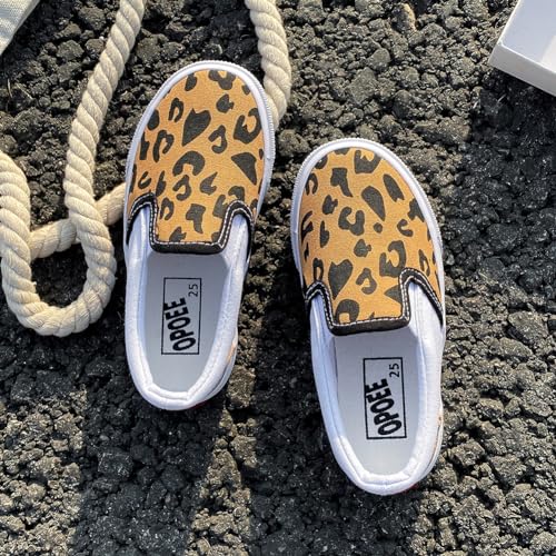 Auhoho Tênis de lona de leopardo para meninos e meninas, Marrom, 13 Little Kid