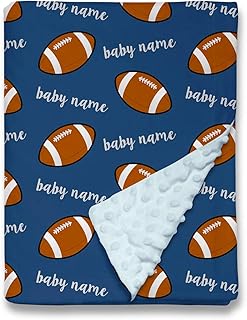 Personalized Baby Football Gifts Soft Minky Blanket Custom with Name for Baby Boys, Receiving Blanket (30 x 40 inch)
