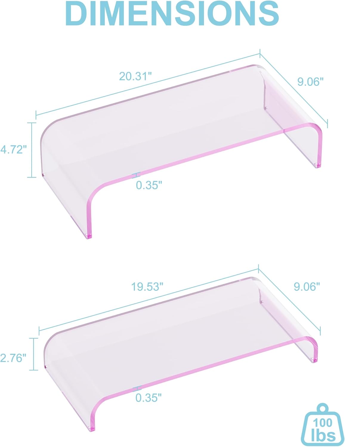 Acrylic Dual Monitor Stand Riser 2 Tier, Modular Laptop Stand for Desk, Multifunctional Desktop Organizer Shelf for PC, iMac, Printer, Detachable Monitor Stand for Office or Home, Pink