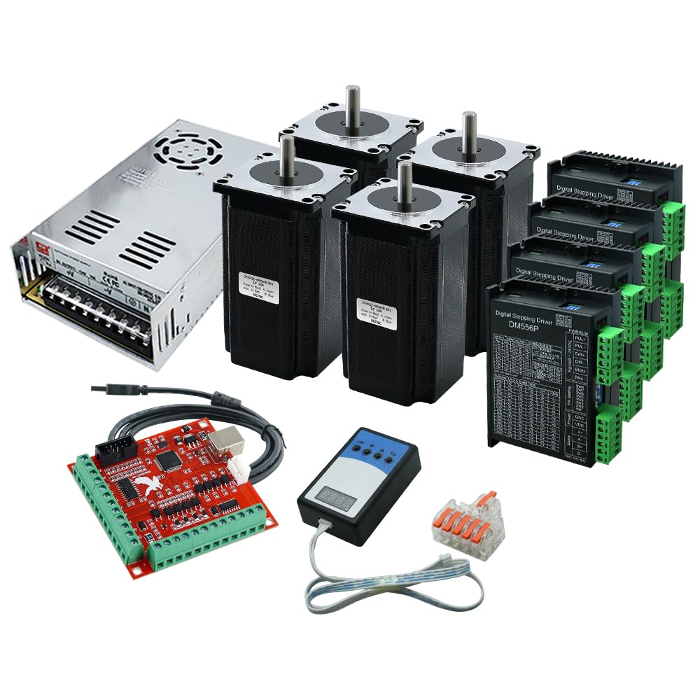 4-Achsen CNC Steuerung Kit, 8mm 57HS56/76/82/100/112 Schrittmotoren, DM556P Treiber, 350W 36V Netzteil, USB-Debugger. (57HS56)