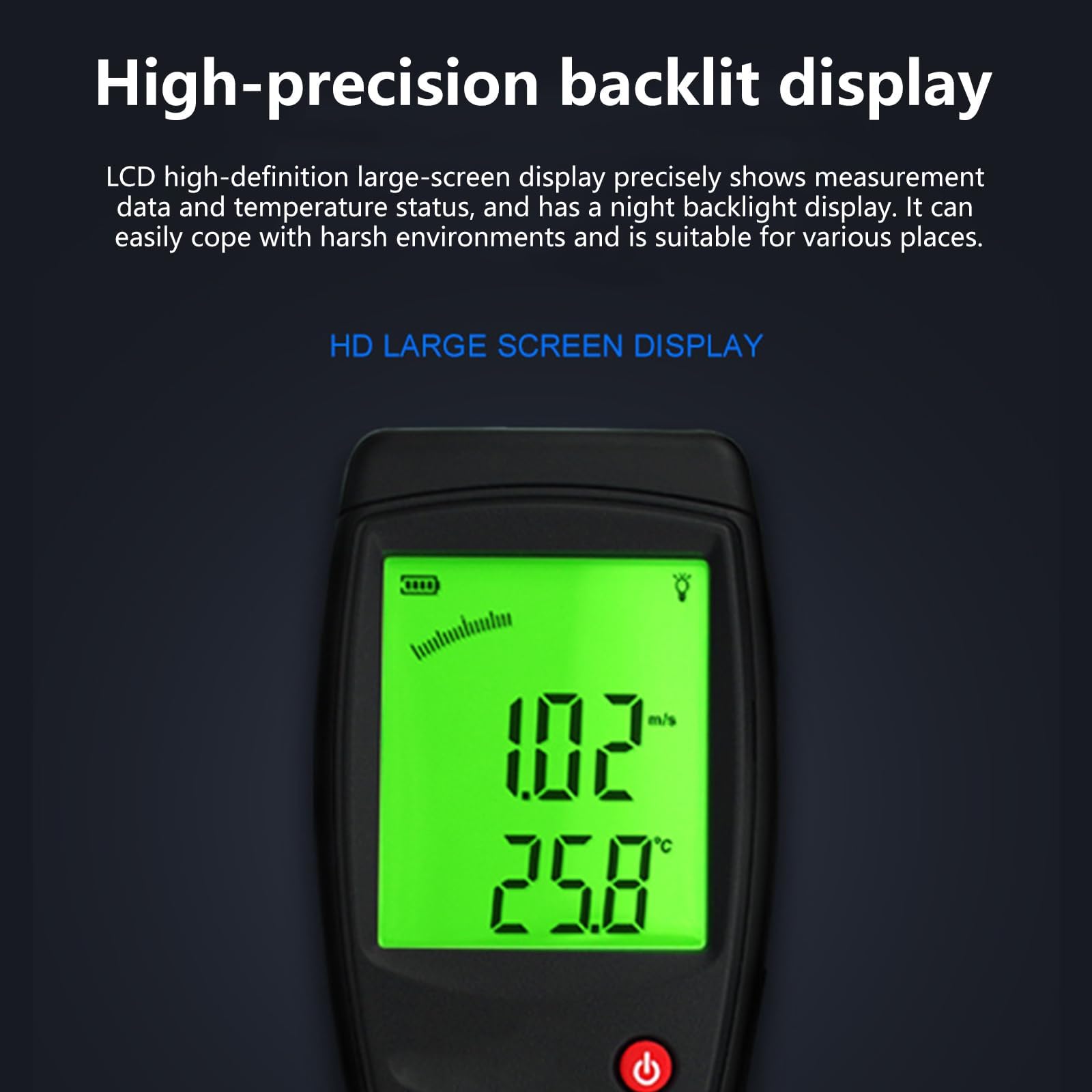 Medidor De Viento Portátil, Medidor De Viento De Amplio Rango De 0,3 a 45 M/s con Pantalla LCD Grande Legible a La Luz del Sol Y Carcasa De ABS Reforzado, Sonda Sensible para Sistemas De
