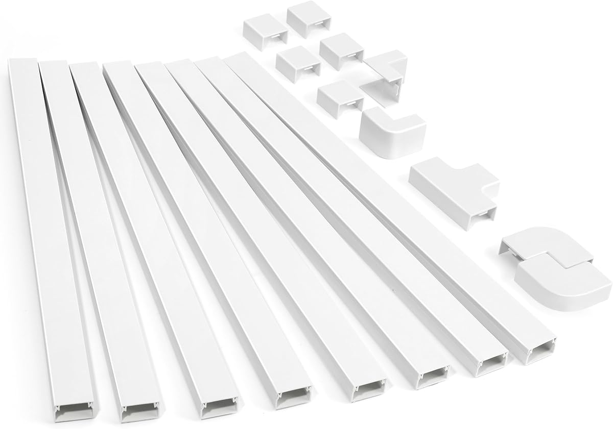 126in Cord Hider Kit, ZhiYo Cord Cover for Wall Mounted TV, Paintable Wire Cover for Cords, TV Cable Hider Wall Kit, Cable Cover Wire Management, White Cords Concealer, 8 x L15.7in W0.95in H0.55in