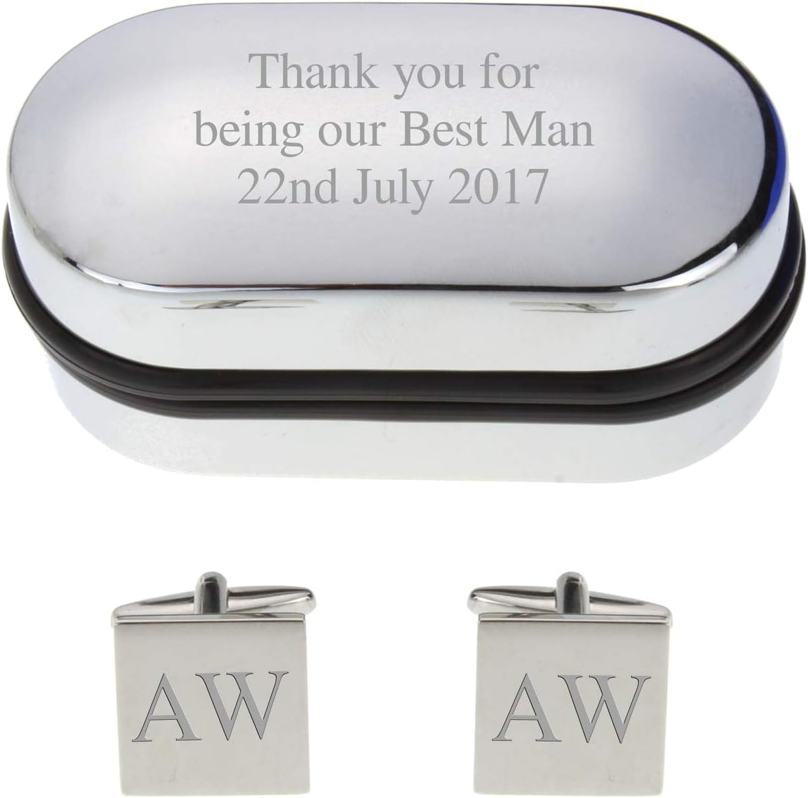 Personalised Engraved Square Cufflinks with Chrome Case - Gifts for Men Wedding Anniversary Husband Bridegroom