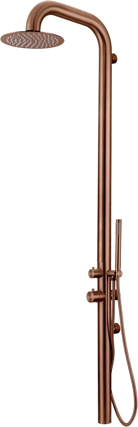 HEATGENE Outdoor Shower with Body Jets and Handheld, Wall-Mounted Shower Head for Outside/Poolside/Patio Drench Shower - Brushed