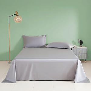 Queen Size Flat Sheet Only, Soft 300 Thread Count 100% Cotton Flat Sheets, Sateen, Cooling & Breathable Bed Sheets, Top Sheet, Flat Sheet Only, Single Flat Sheets Only (Queen, Gray)