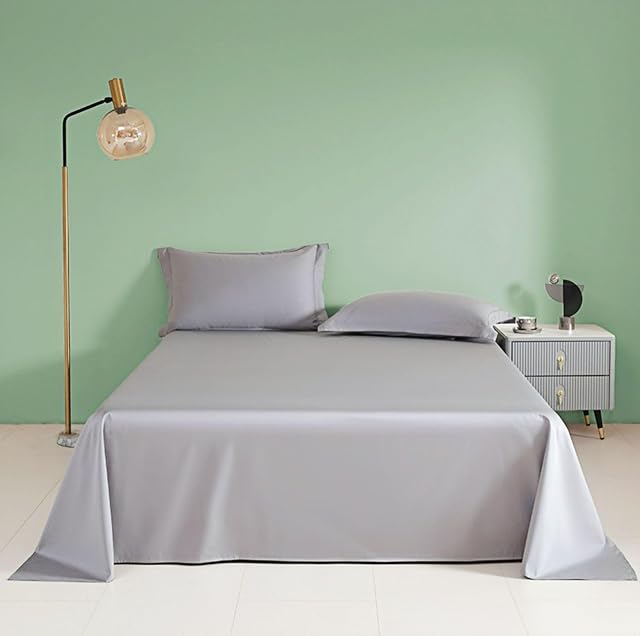 Queen Size Flat Sheet Only, Soft 300 Thread Count 100% Cotton Flat Sheets, Sateen, Cooling & Breathable Bed Sheets, Top Sheet, Flat Sheet Only, Single Flat Sheets Only (Queen, Gray)