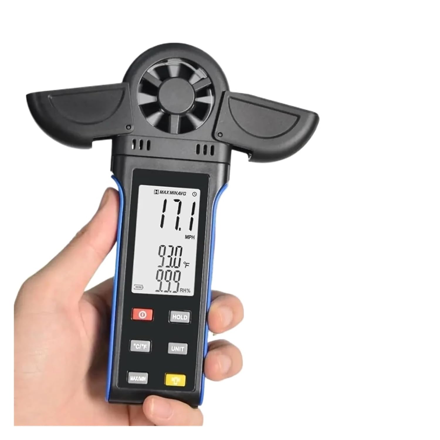 Wind Speed Anemometer Outdoor, HP-5000K Anemometer Rotatable Wind Speed Digital Wind Gauge(Black-Orange)
