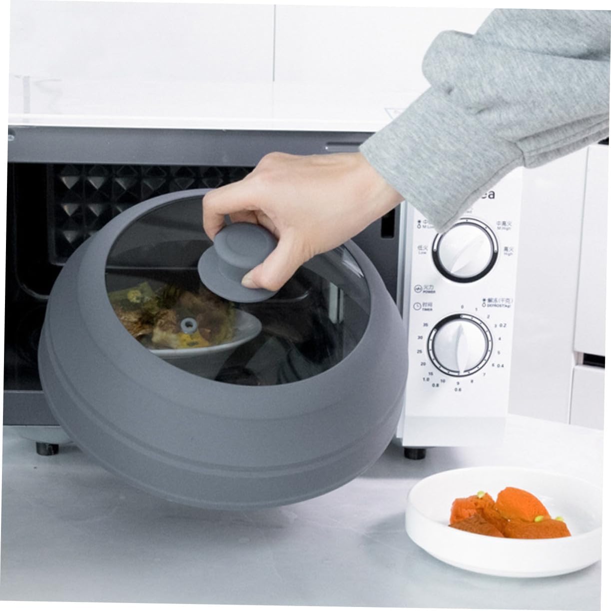 FRCOLOR 耐熱折りたたみ電子レンジカバー 食品油飛び防止シリコンガラス製 多用途加熱保護耐高温カバー 皿 ボウル適用 家用調理