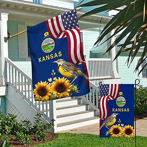 Kansas State Sunflower And Meadowlark Bird Garden House Flag #TOP3