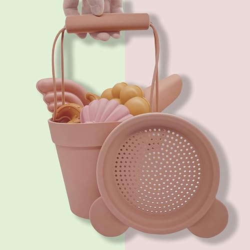 Miniatura 4 de NW HANDA - Juego de juguetes de arena de playa de silicona para niños, 6 piezas, incluyendo cubo de playa de silicona, pala, regadera y moldes de