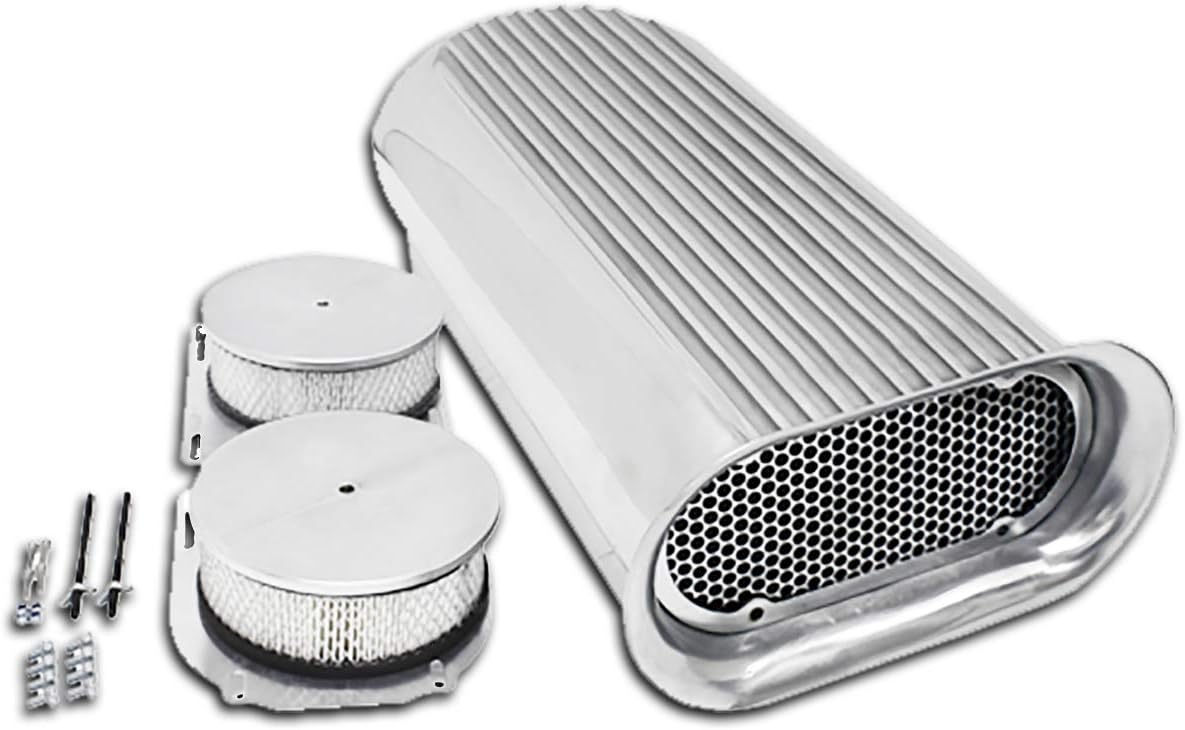 Cobra-Tek - CBK-HZ-8001-3-POL- Single Or Dual 4 Barrel Carburetors in Hilborn Style, Air Cleaner Hood Polished Finned Aluminum Finned Hood Scoop W/Base Plates.