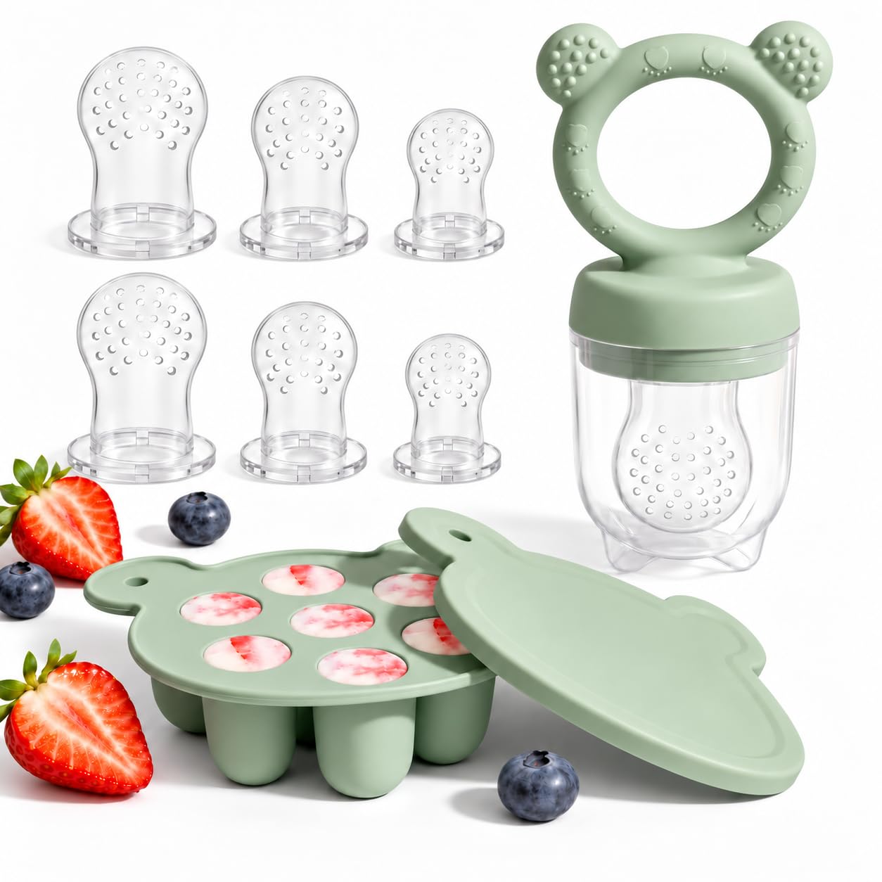 ZUFlO Baby Fruit Feeder Teething Dummy, 6 Silicone Teats, 4M+ — image 1