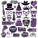36 PCS Birthday Photo Booth Props Party Supplies Holiday Picture Decorations Photo Booth Props for Birthday Party Favors Pose Sign Kit Fun for Party (Purple and Black)