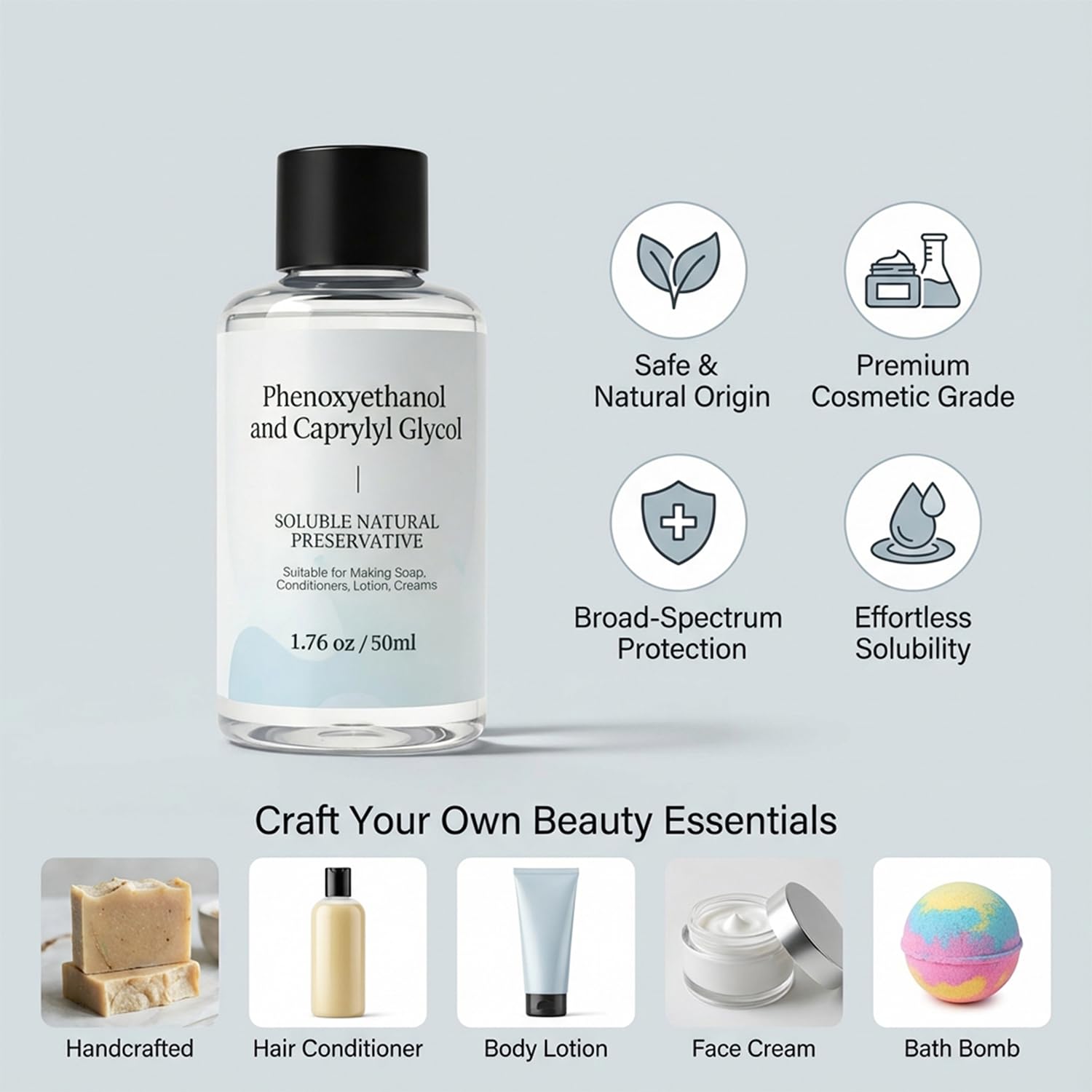 1.76oz Optiphen Preservative - Oil Soluble Natural Formula, Gentle on Skin, Ideal for DIY Soap, Conditioners, Lotions, Creams, Body Butters, Long-Lasting Protection Against Spoilage