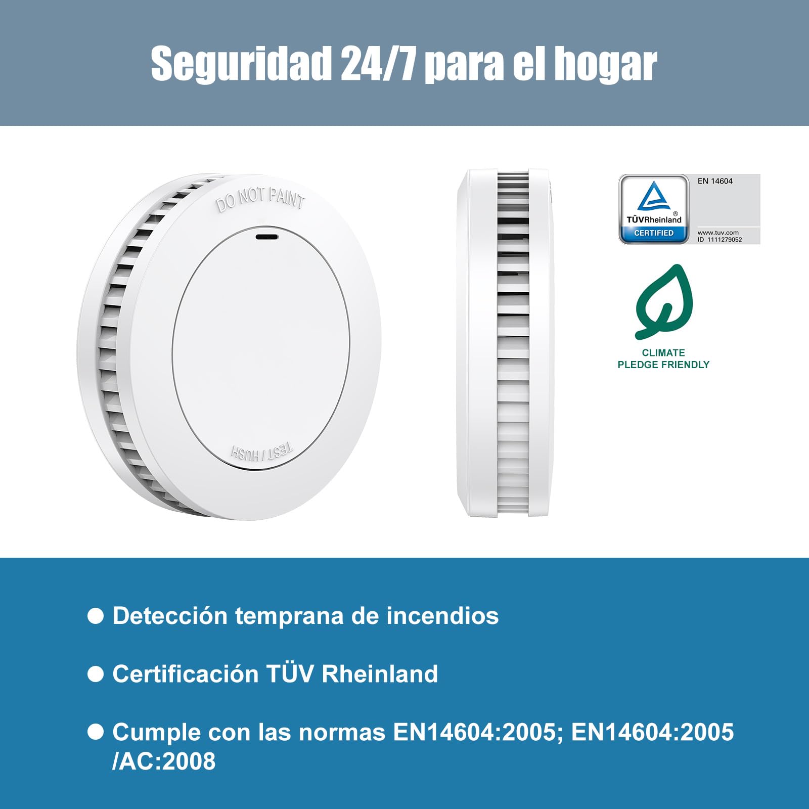 Detector de Humo de 10 años con Soporte magnético, Detector de Incendios sin LED Parpadeante, Alarma Audible de 85 dB, función de Silencio, pequeña Alarma de Incendio Blanco, EN14604