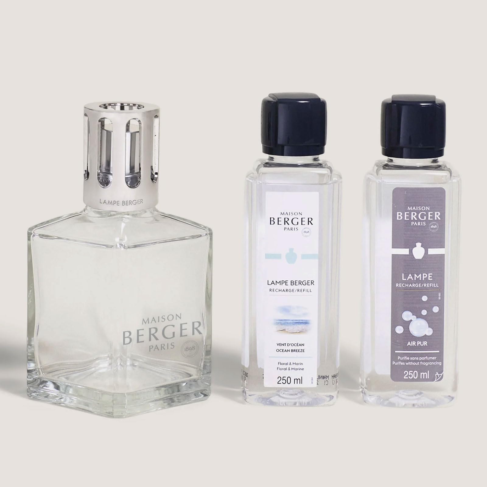 MAISON BERGER Set – Lampe Berger Starter Square Fragrance Diffuser with 2 Refills (Ocean Breeze & So Neutral) – Elegant French Air Purifier – Made in France – 2 × 250 mL (8.45 Fl Oz)