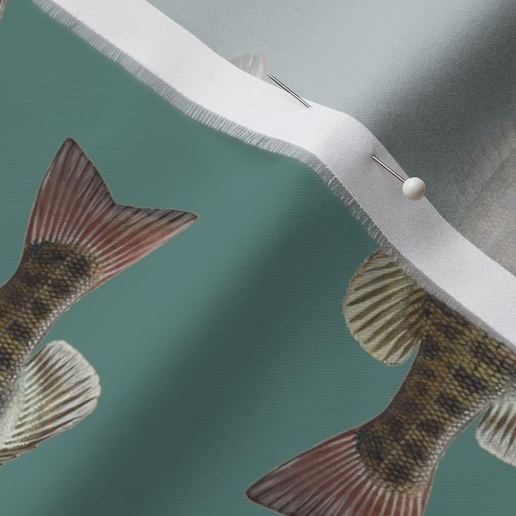 Spoonflower Fabric - Bass Slate Blue Fishing Fish Lake Great Woodland Rustic Printed on Organic Cotton Sateen Fabric by The Yard - Sewing Quilting Apparel Home Decor
