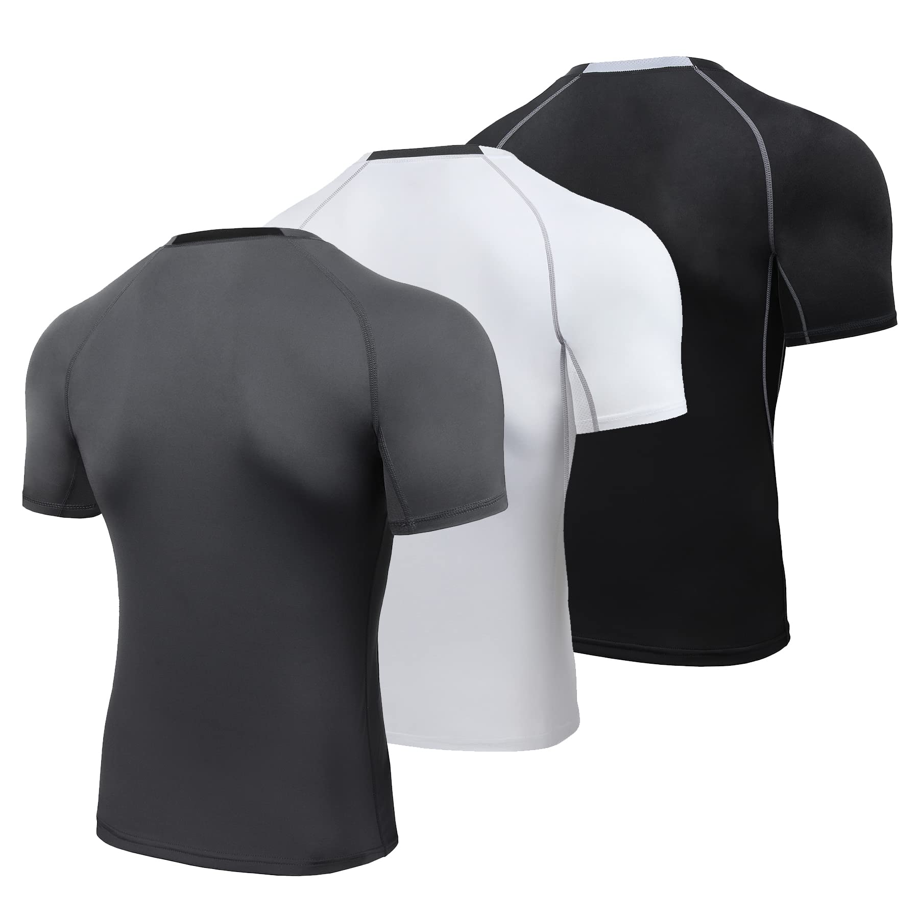 AMZSPORT Maglietta a Compressione da Uomo, a Maniche Corte, Funzionale, Cool Dry, per Allenamento e Corsa