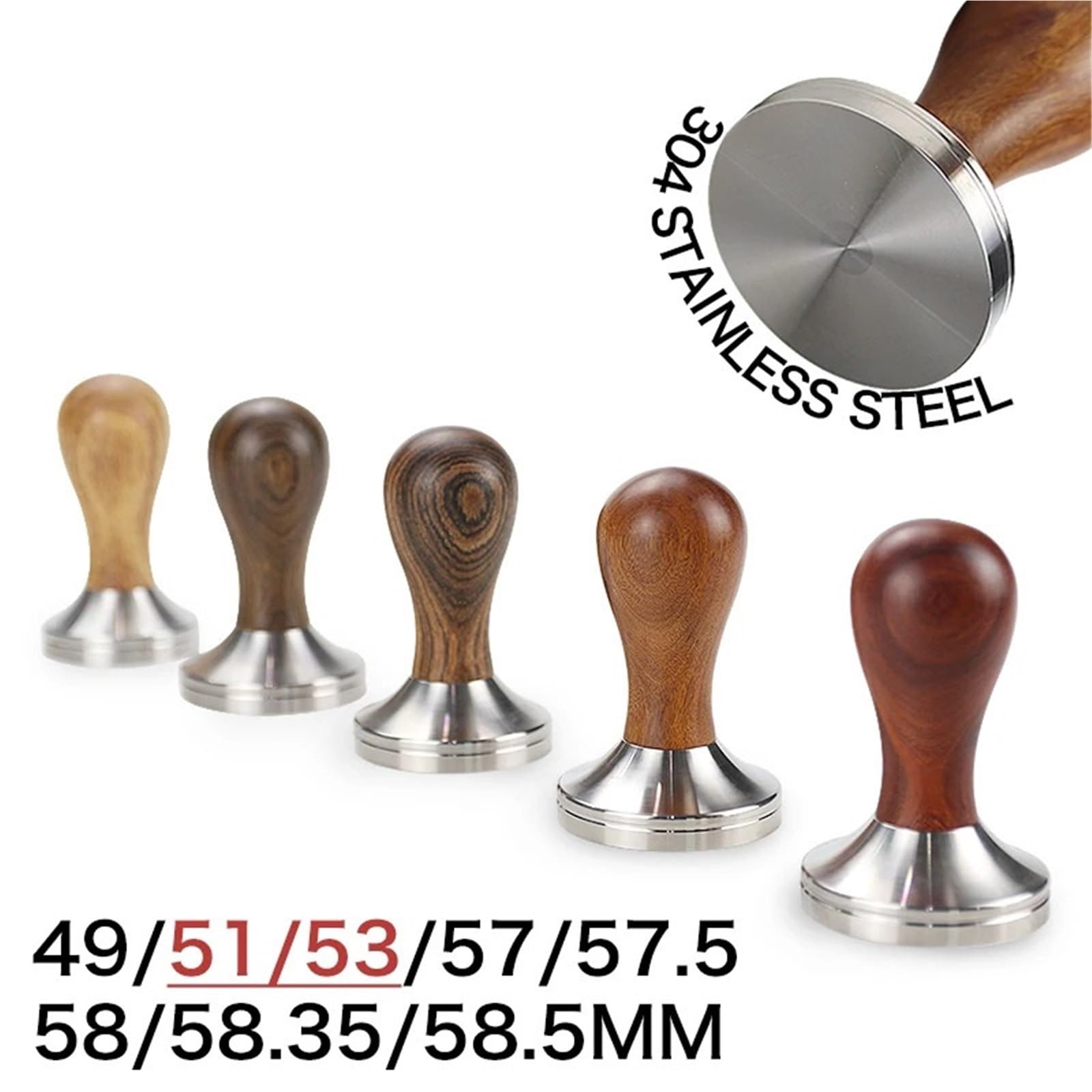 Mango Universal Base Café Tamper Universal 49mm-58,5mm Reemplazo De Barista De Acero Inoxidable(53mm,Dalbergia Odorifera)