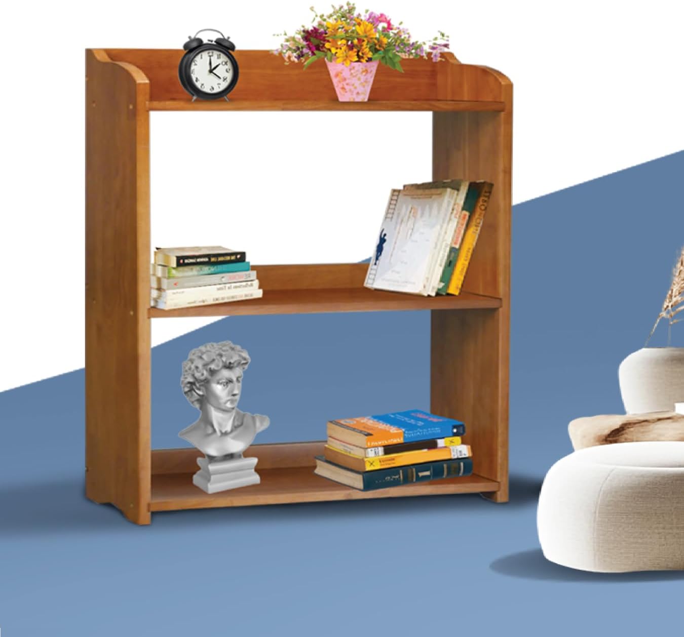 Pink Bookcase by Natural Wood, 4 Tier Bookshelf, Small Book Shelves Freestanding Display Storage Shelves. Open Bookshelf for Bedroom, Living Room and Office (Brown, 3 Tier Simple) - Image 6