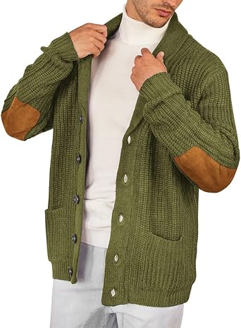 Esobo Mens Shawl Collar Cardigan Sweater Multi-Color Button Down Knitted Sweaters with Pockets