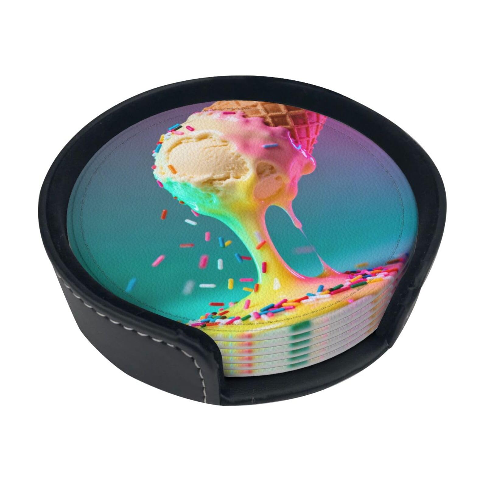 Giant Ice Cream Leather Coasters-Set of 6 with Storage Holder