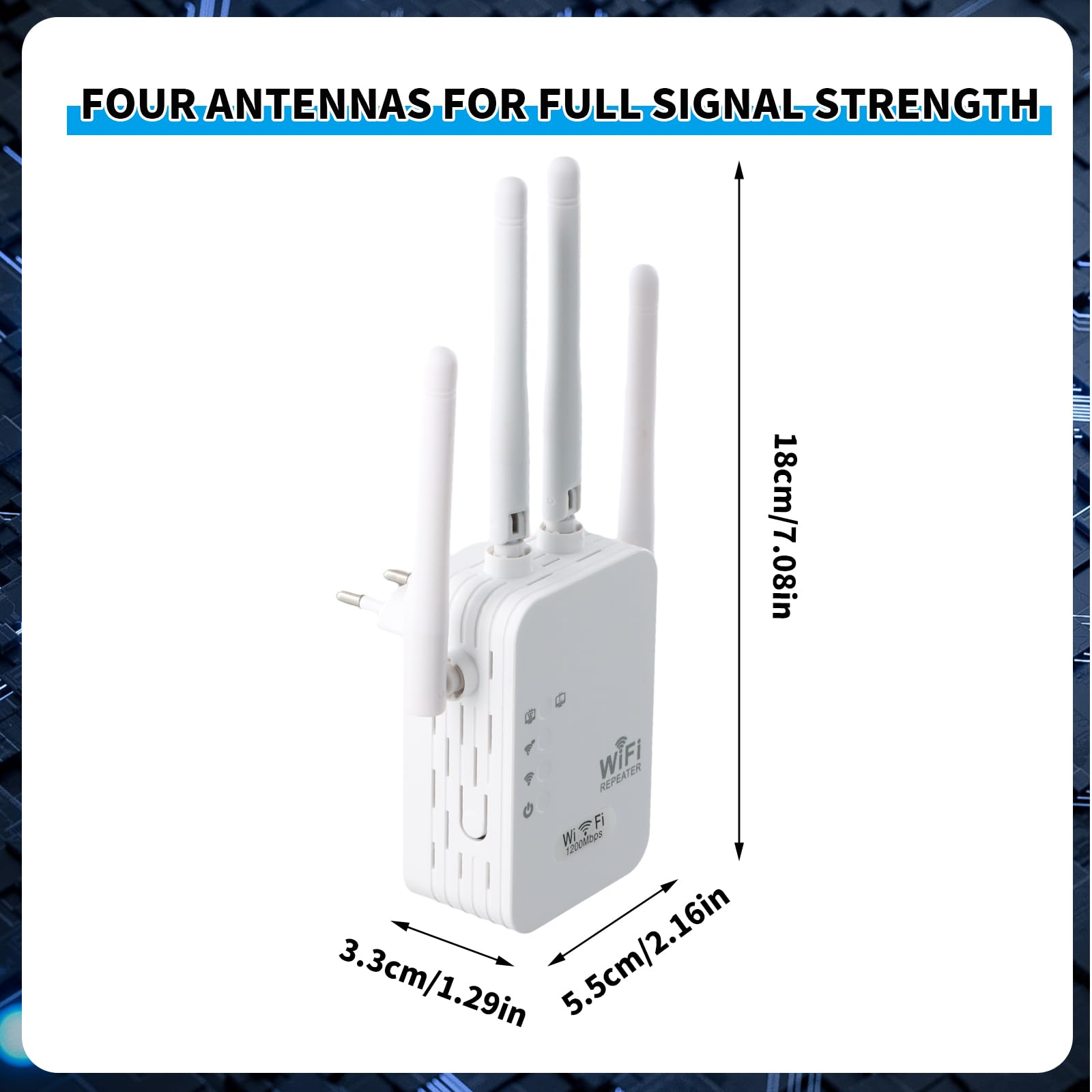 Ripetitore WiFi Potente per Casa, 1200Mbps Dual Band 2.4G/5G Estensore WIFI 5G Extender Potente per Casa Amplificatore Extender con 4 Antenne per l'estensione Segnale WiFi in Ufficio e Casa