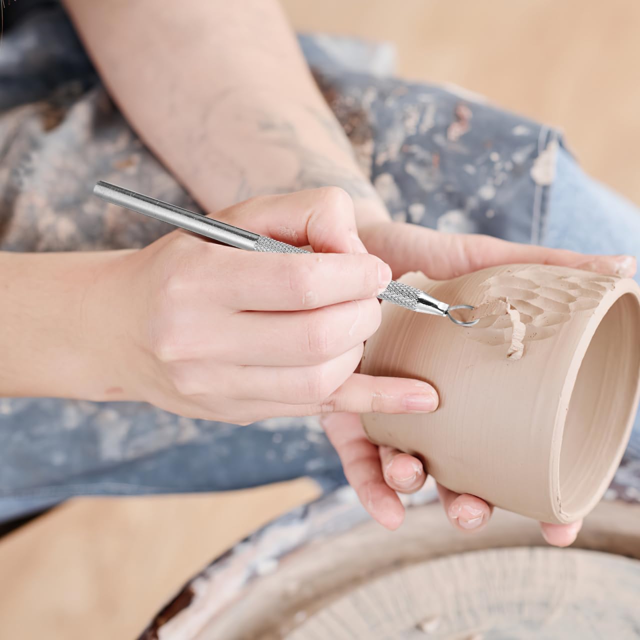 Kit Professionale di Strumenti per Scultura Ceramica 14 Pezzi | Legno Duro e Metallo, Doppia Faccia Impugnatura Facile, Borsa Cerniera Inclusa