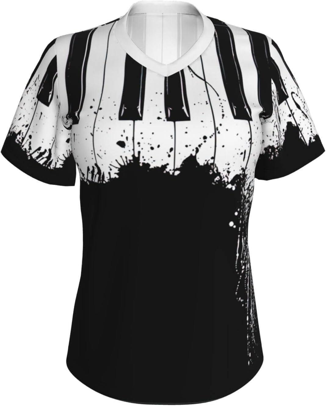Womens Piano Print Short Sleeve V Neck T-Shirts Casual Breathable Tee Basic Summer Tops 2026