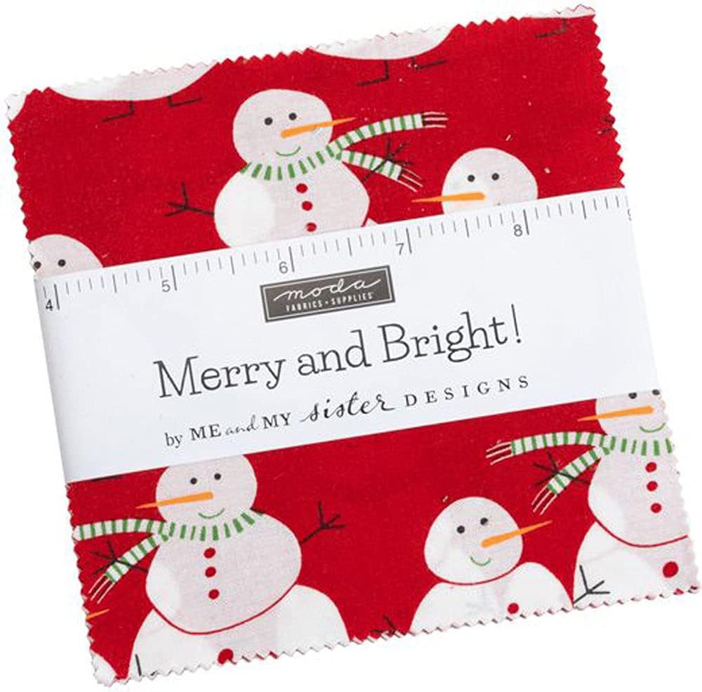 Moda Fabrics Merry & Bright Charm Pack by Me & My Sister Designs; 42-5 Inch Precut Fabric Quilt Squares,5 Inches(22400PP)