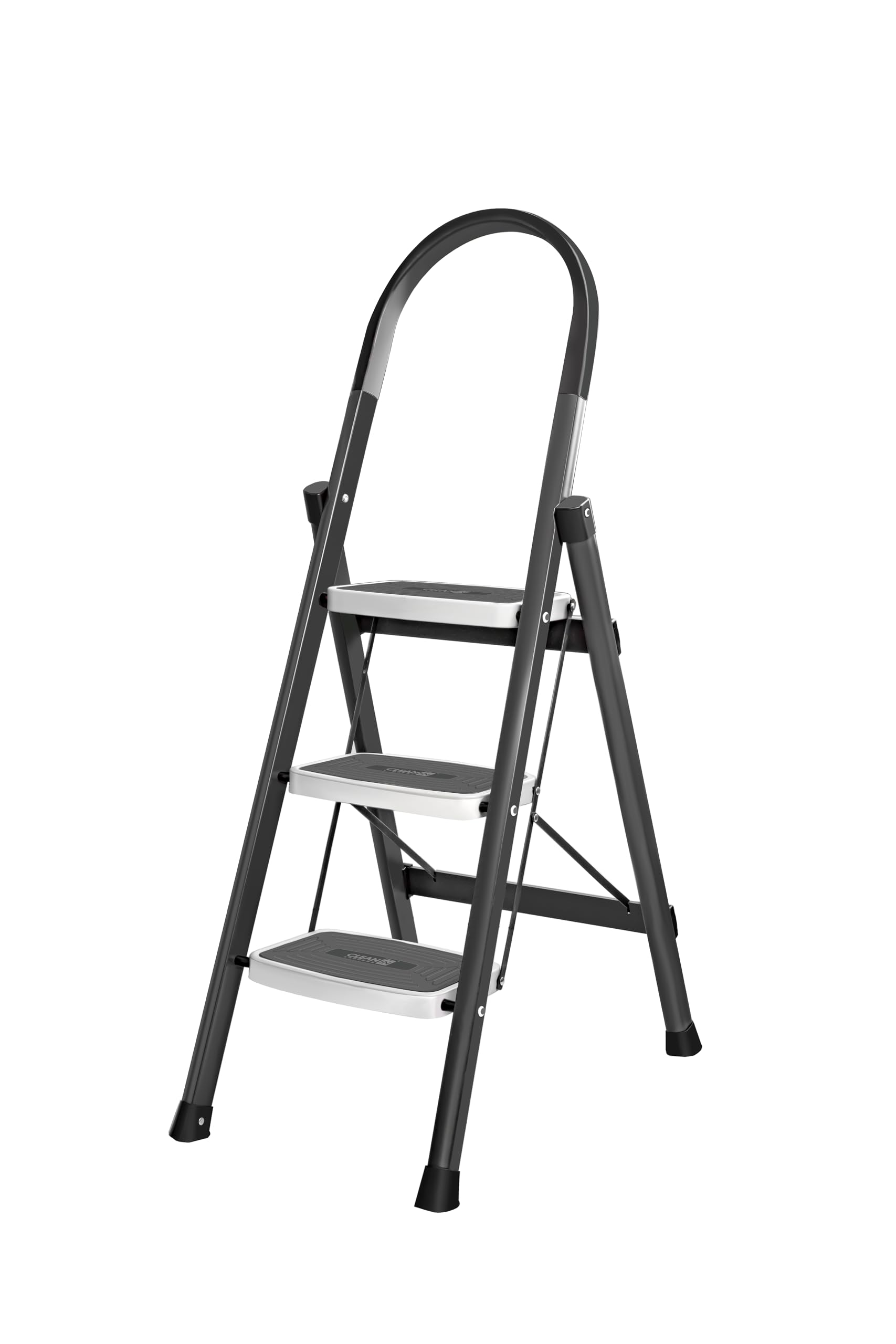 CLEAN IN® 3 Step Premium Foldable Household Steel Ladder ~ for Home, Garage, Kitchen. Wide & Anti-Skid Steps, 150 kg Load Capacity, Reinforced Hinges ~ (Shades of Grey)-image-39
