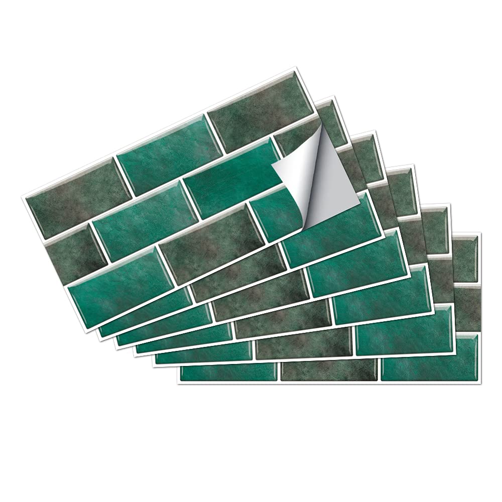 Alwayspon 12Pcsx15x30cm/6inchx12inch, Green Wall Tile Sticker, Peel & Stick self-Adhesive Backsplash, Vinyl Wall Tile Transfers Decals for Living Room Kitchen Bathroom Stick on Tiles — image 1
