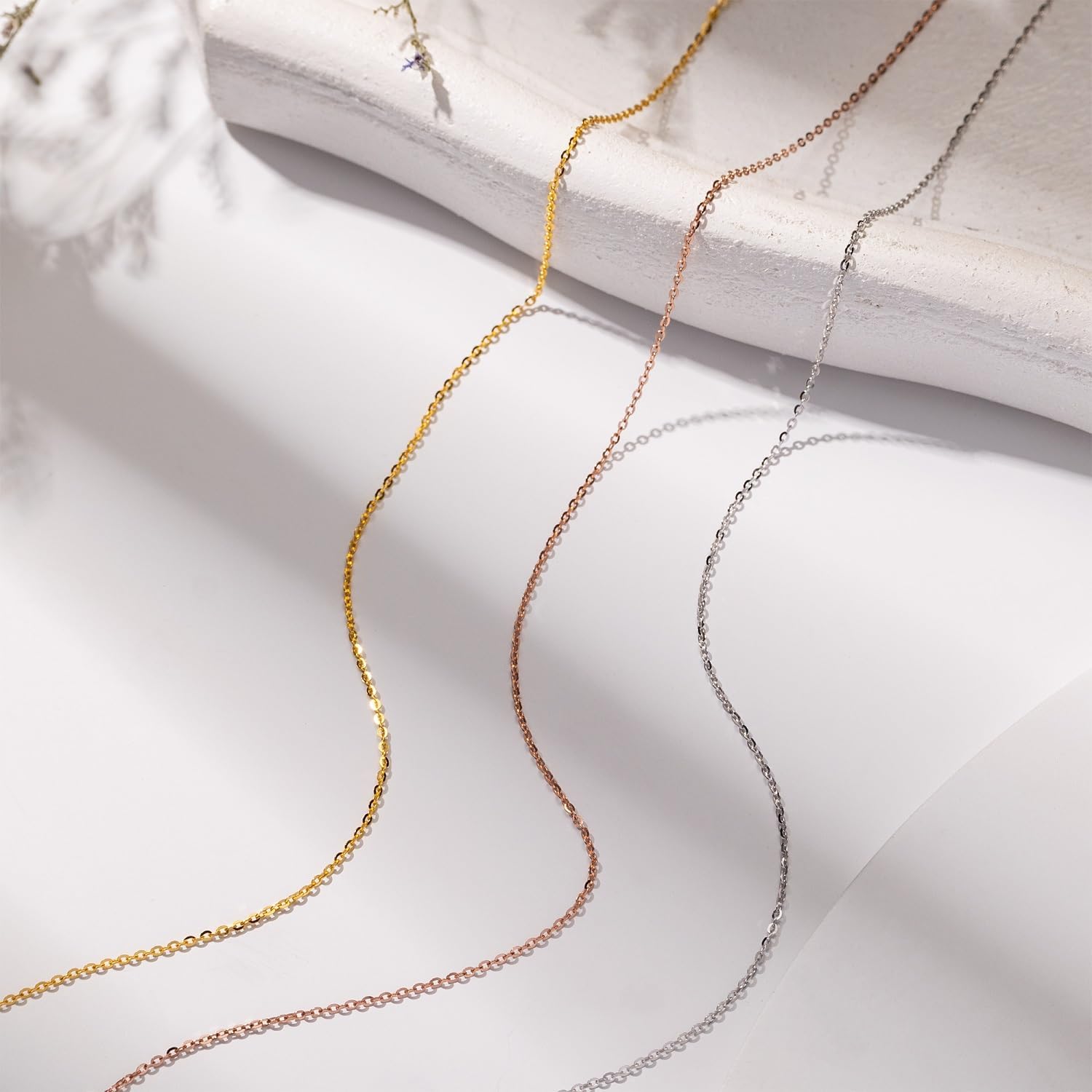 18k Gold Vermeil 925 Sterling Silver Chain Necklace for Women 1.2mm Cable Chain Dainty Sturdy Women's Chain Necklaces 14/16/18/20/22/24/26 Inches Adjustable Tail Chain Hypoallergenic
